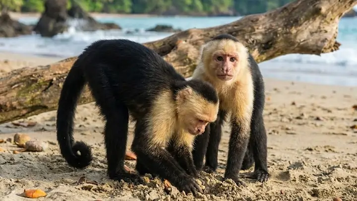 Monos capuchinos en playa de Costa Rica