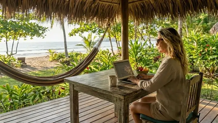 Mujer freelance trabajando en Laptop en Costa Rica