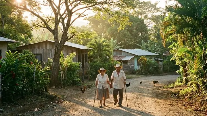 Pareja de ancianos en Costa Rica caminando felices