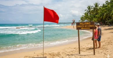 Señal de peligro por corrientes de resaca en la playa