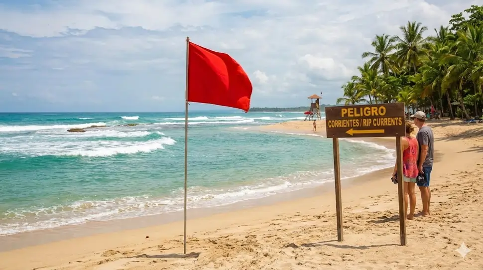 Señal de peligro por corrientes de resaca en la playa